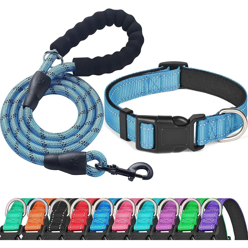 Adjustable Reflective Dog Collar with Bonus Leash for Safety