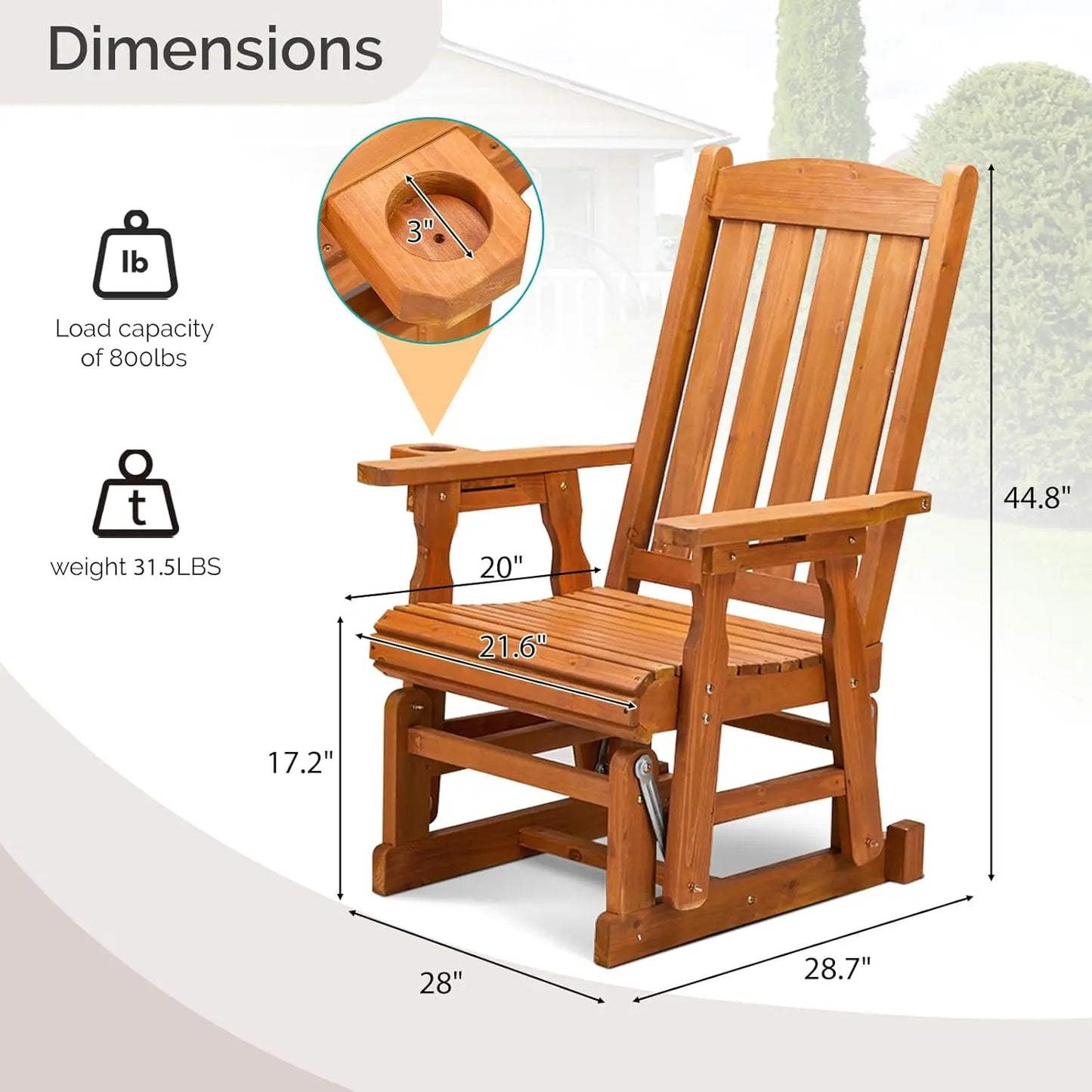 Heavy Duty Outdoor Glider Chair with Smooth Rocking Mechanism