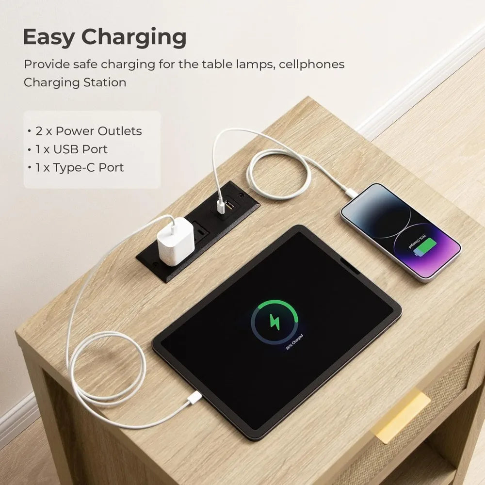 Boho Living Set of 2 Charging Tables with USB Ports