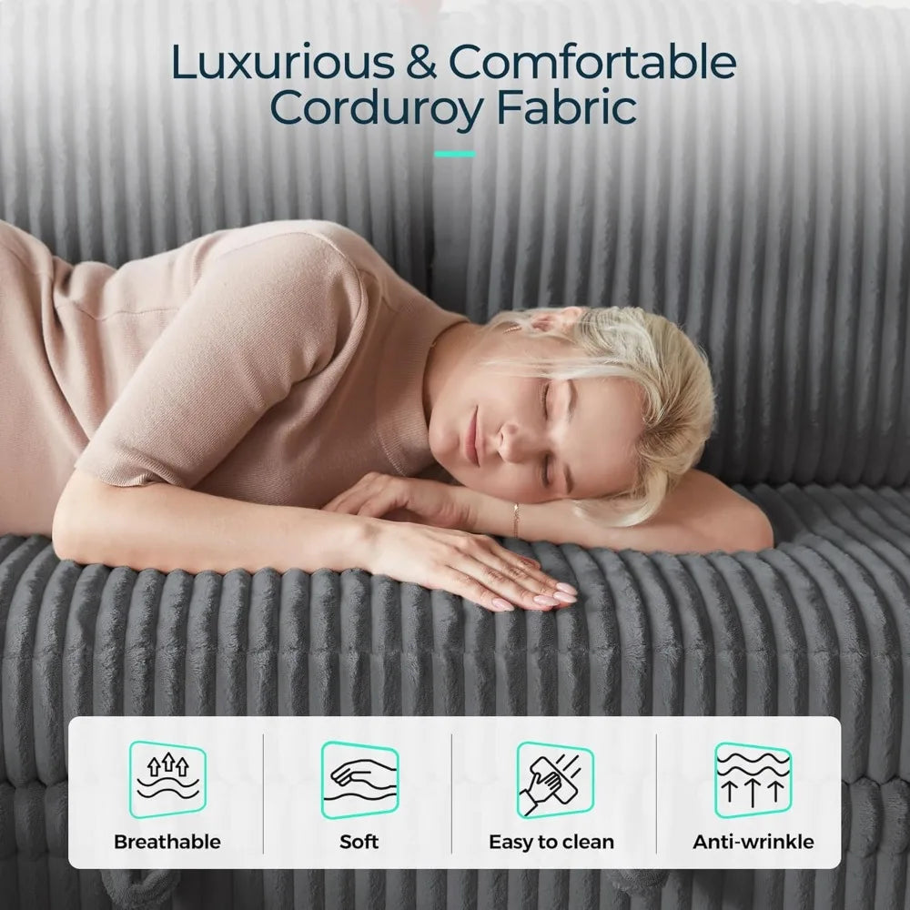 Corduroy Sectional Sleeper Sofa With Storage USB Charging