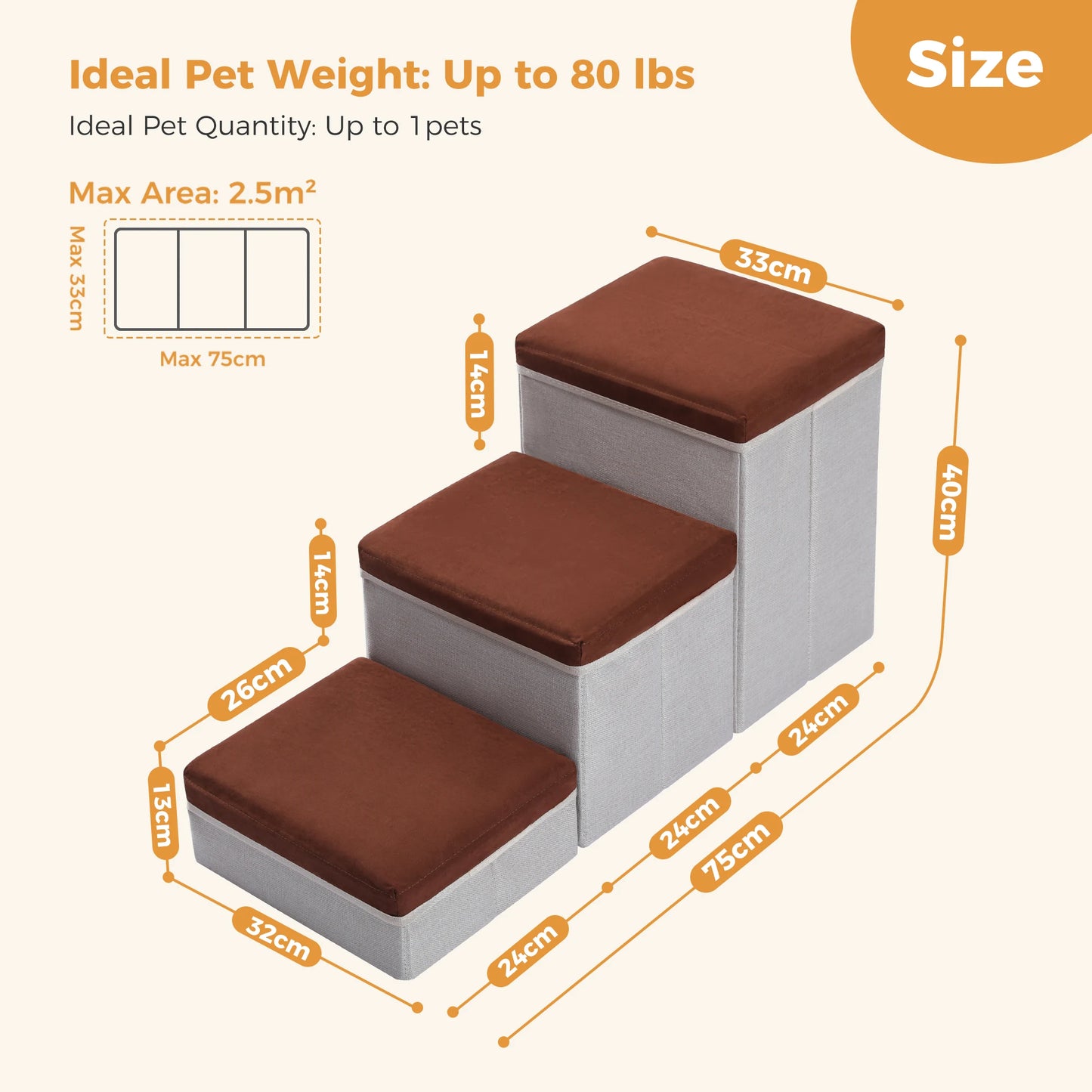 Foldable Dog Stairs With Storage Box Adjustable Height