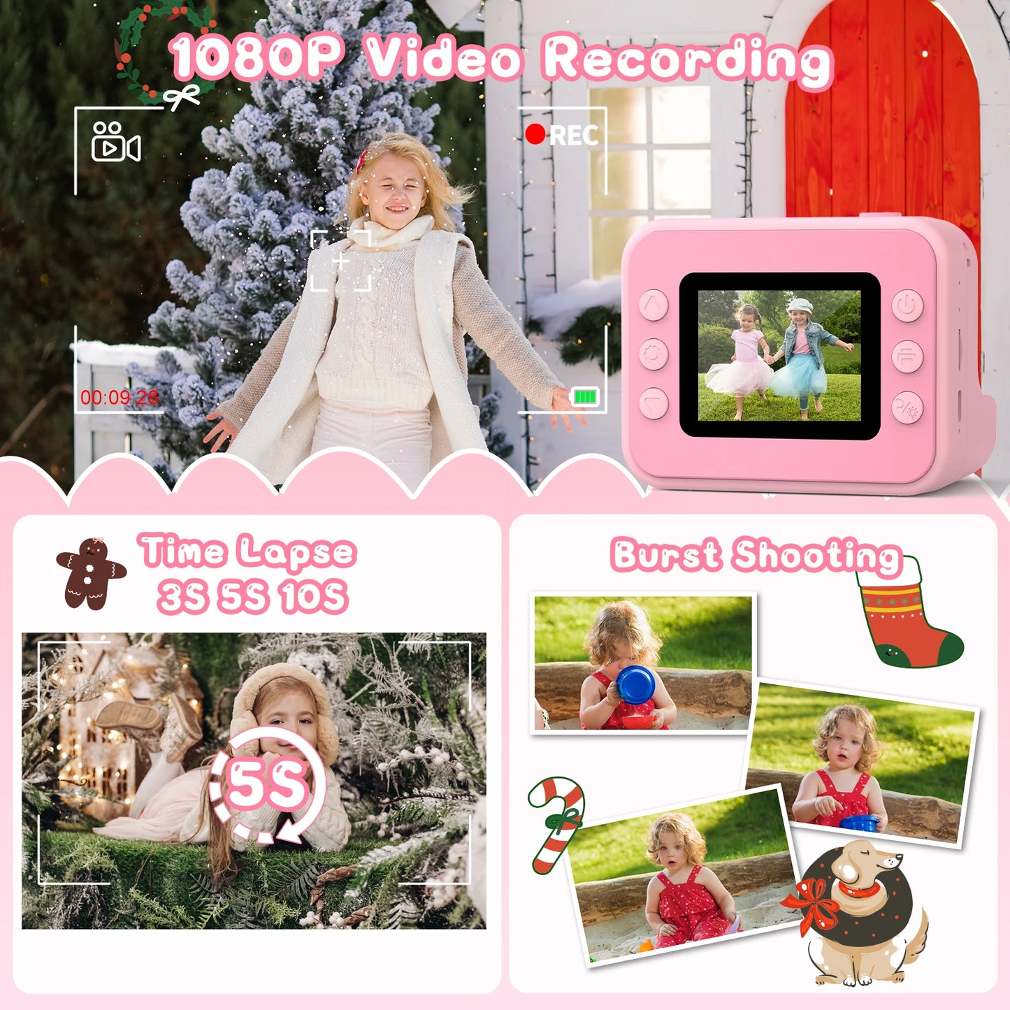 Kids Camera Instant Print Mini 1080P HD Toy For Toddlers