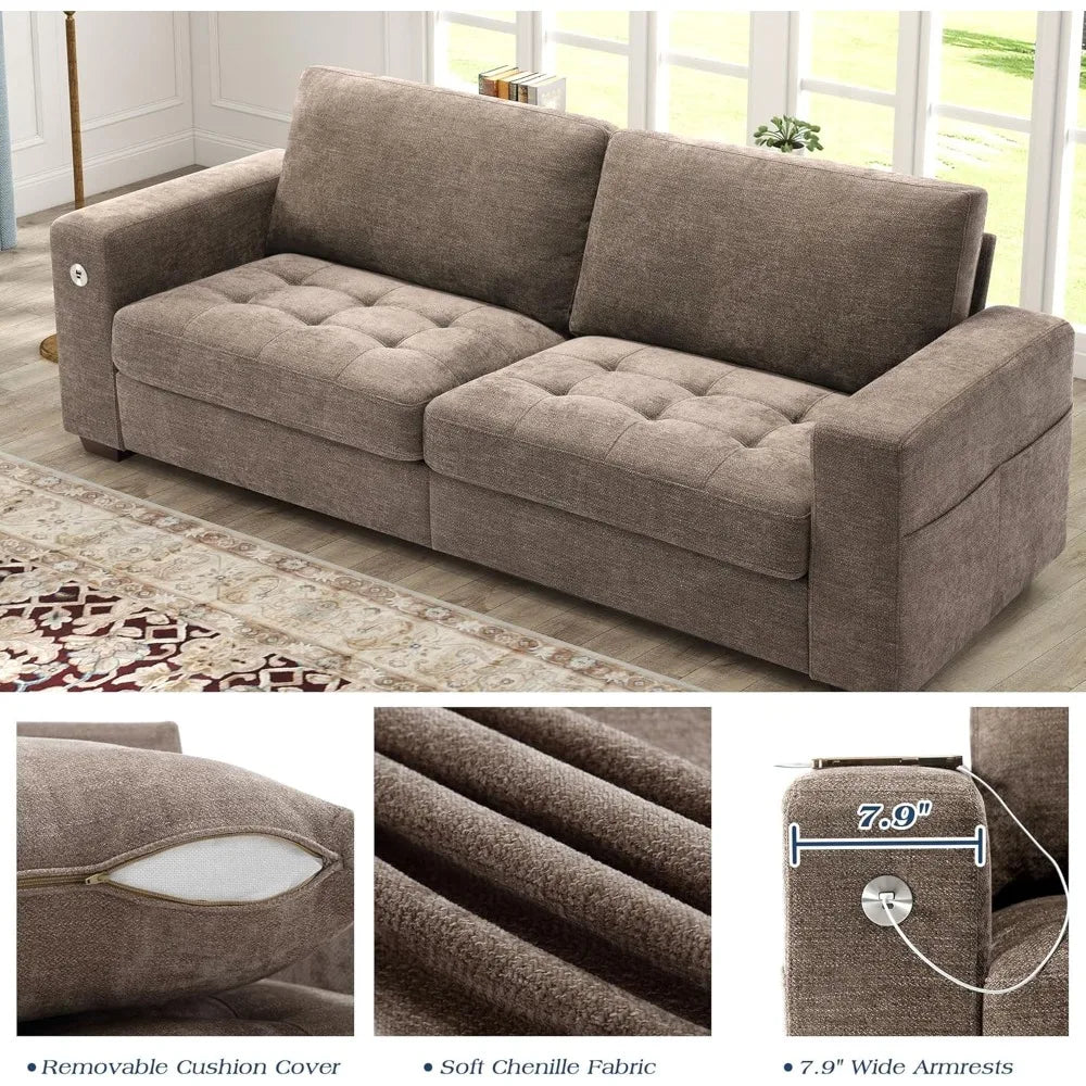 Living Room Chenille Sofa With USB Charging Removable Cover