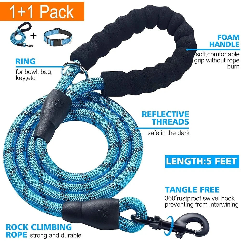 Adjustable Reflective Dog Collar with Bonus Leash for Safety