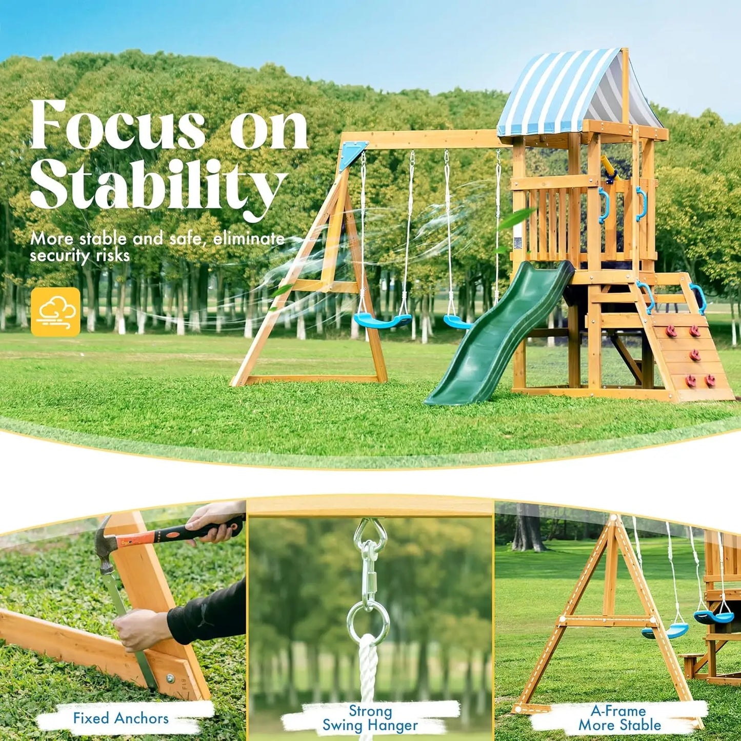 Robotime Robud Wooden Swing Set for Outdoor Adventure