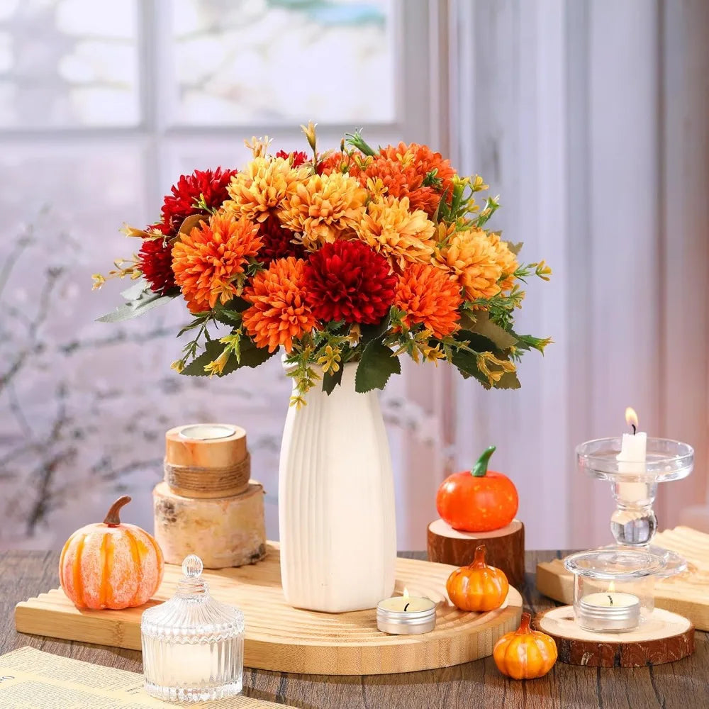 Artificial Silk Mums Bouquet 12 Pcs Burnt Orange Fall Decor
