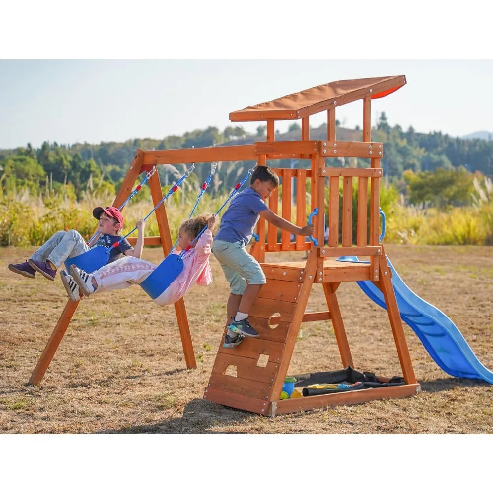 Dolphin Cedar Wooden Outdoor Playset With 6ft Slide