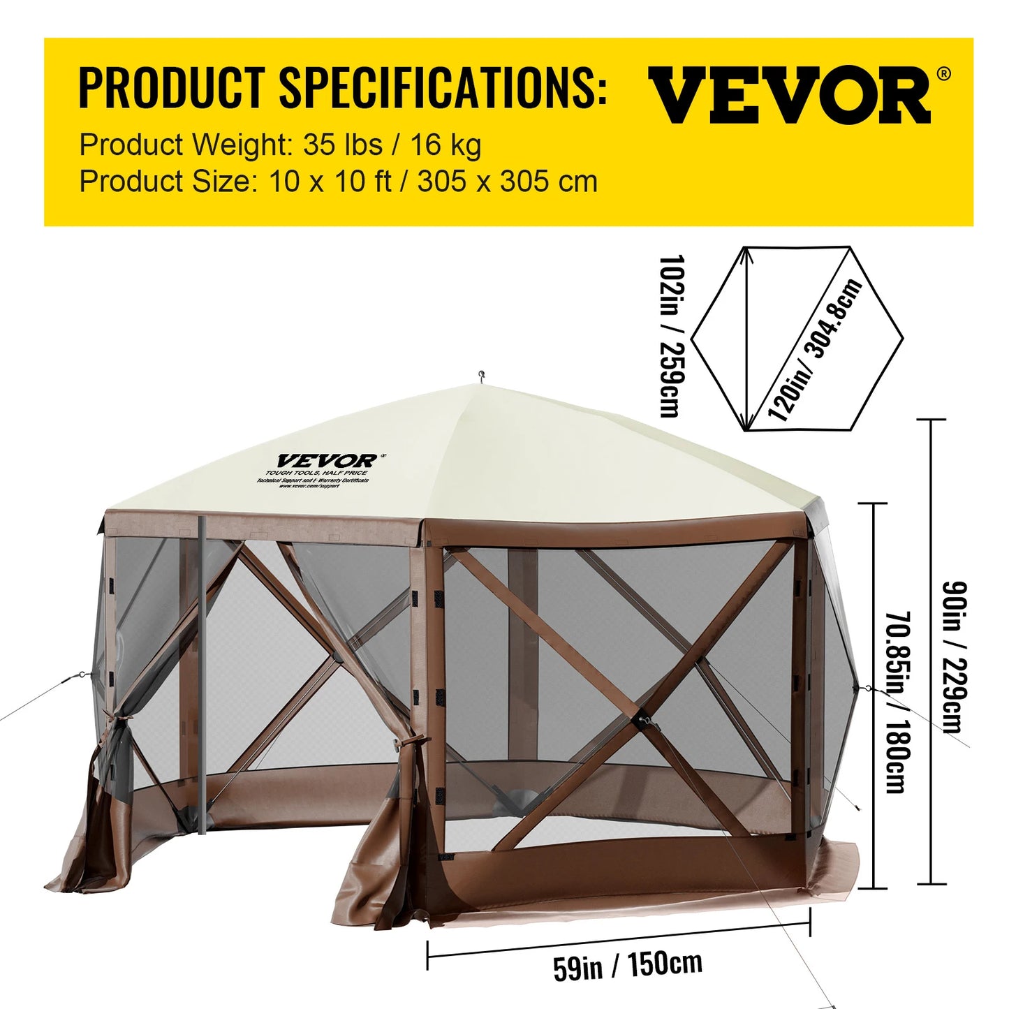 SucceBuy Spacious Pop Up Camping Gazebo Shelter 12x12