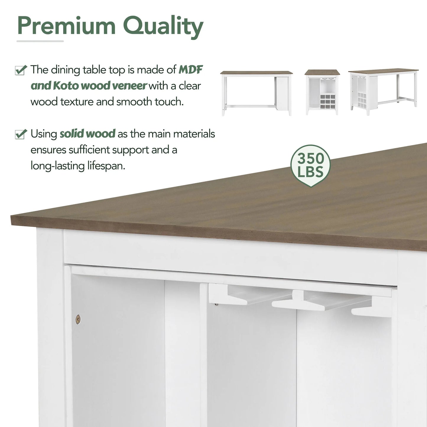Rustic 5-Piece Dining Table Set With Wine Compartment