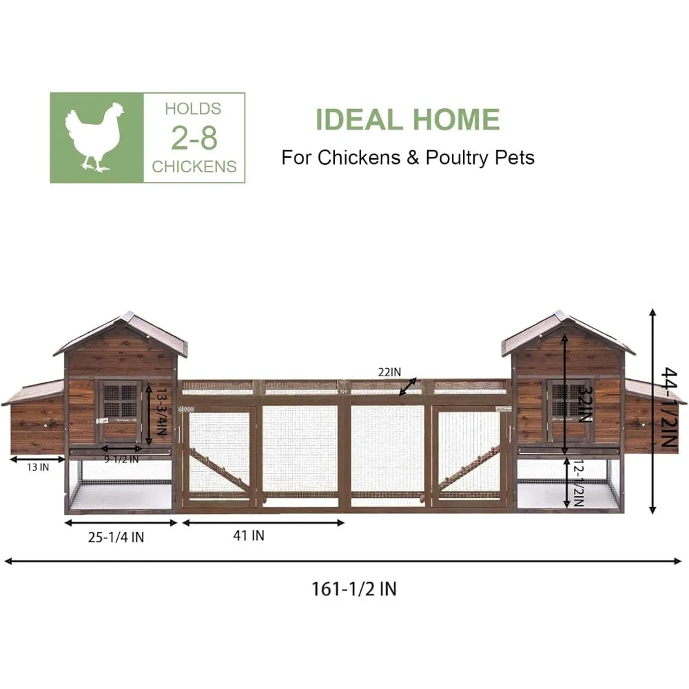 Large Wooden Chicken Coop With Outdoor Run For Chickens