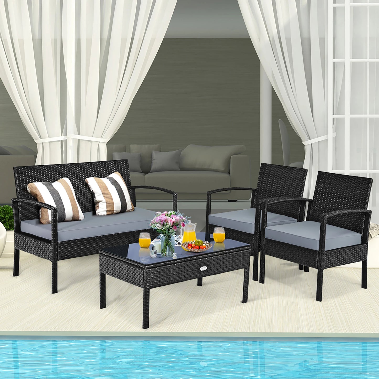 Stylish 4 Piece Outdoor Rattan Wicker Set for Comfort