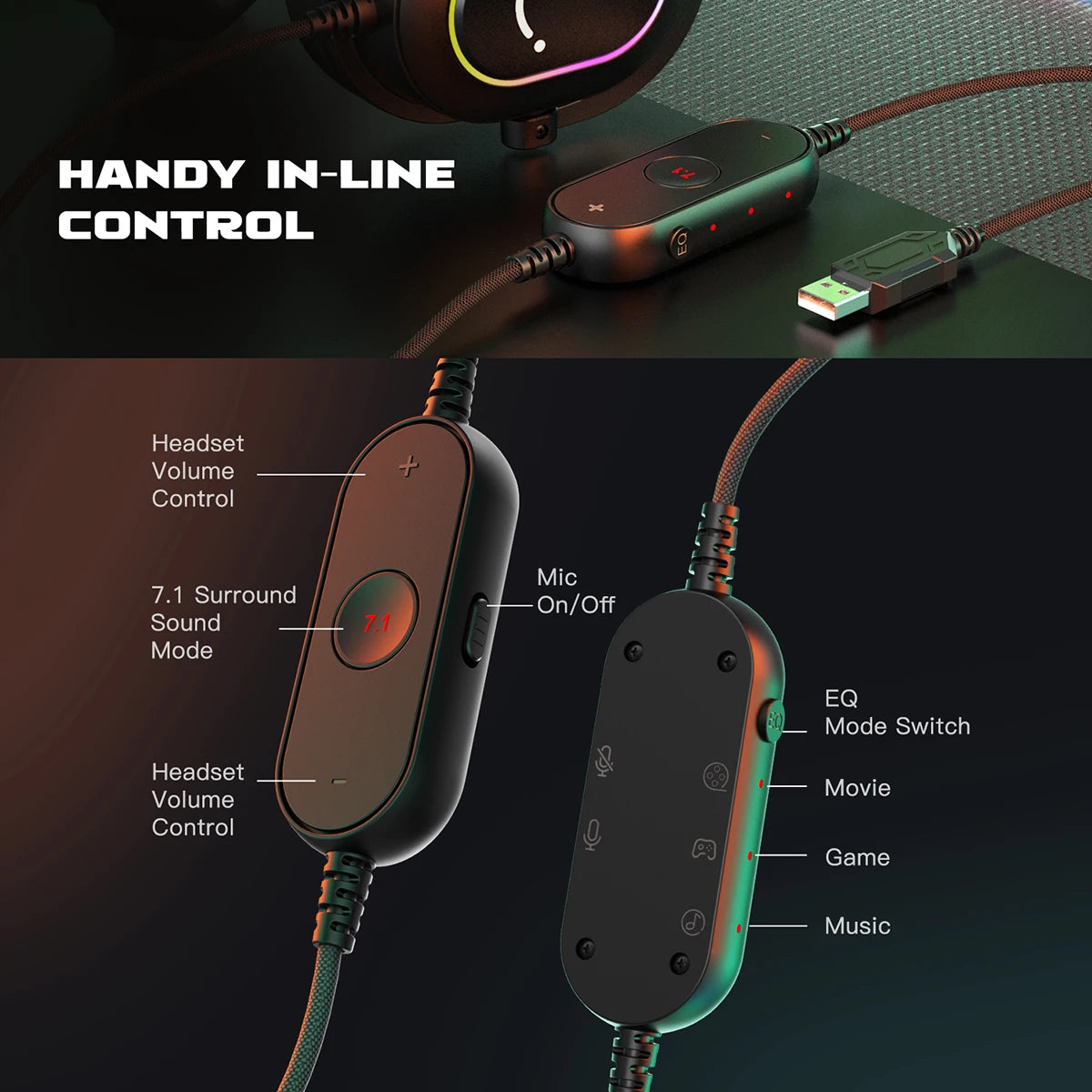 Fifine RGB Gaming Headset with Immersive 7.1 Surround Sound