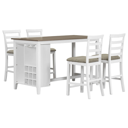 Rustic 5-Piece Dining Table Set With Wine Compartment