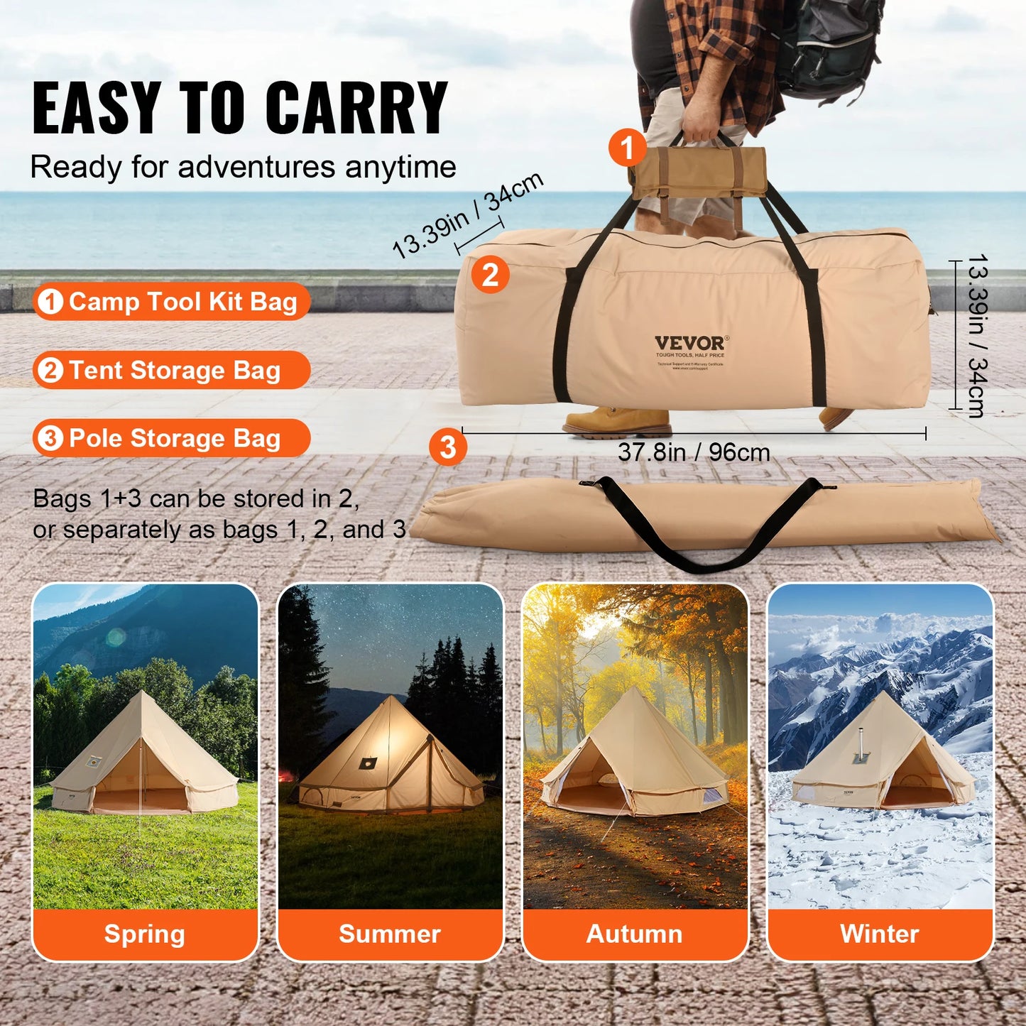 VEVOR Canvas Bell Tent All Season Camping Holds Eight People