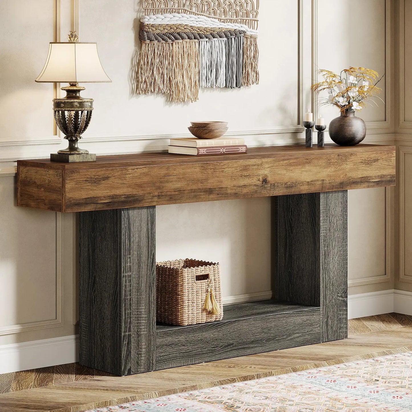 Farmhouse Console Table 63 Inch With Sturdy U Shaped Base