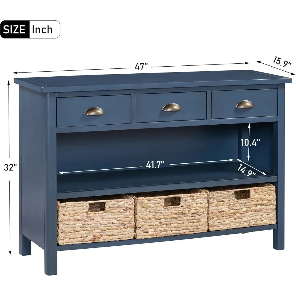 Rustic Farmhouse 47 Inch Console Table With Storage