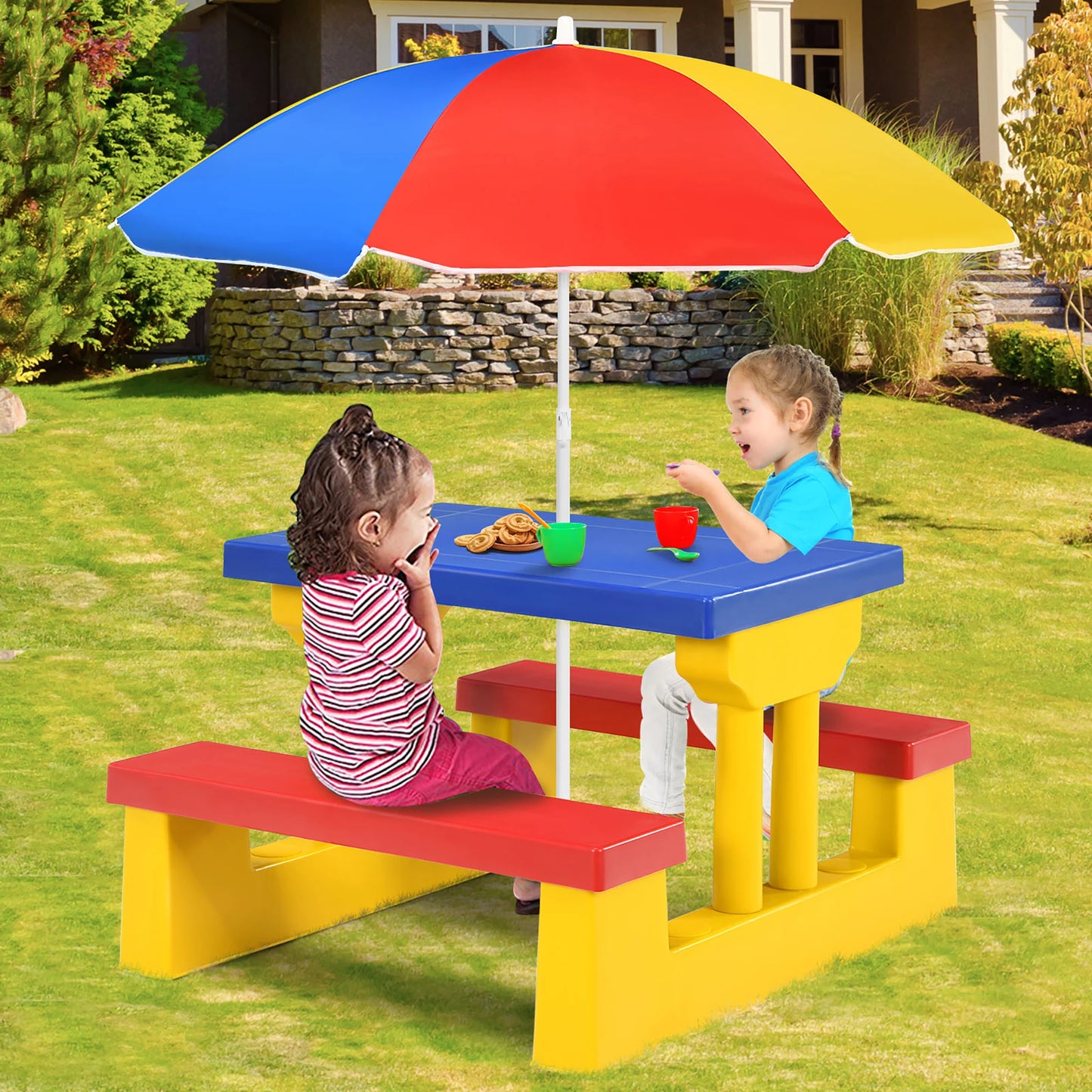Homasish Kids Picnic Table Set with Removable Umbrella