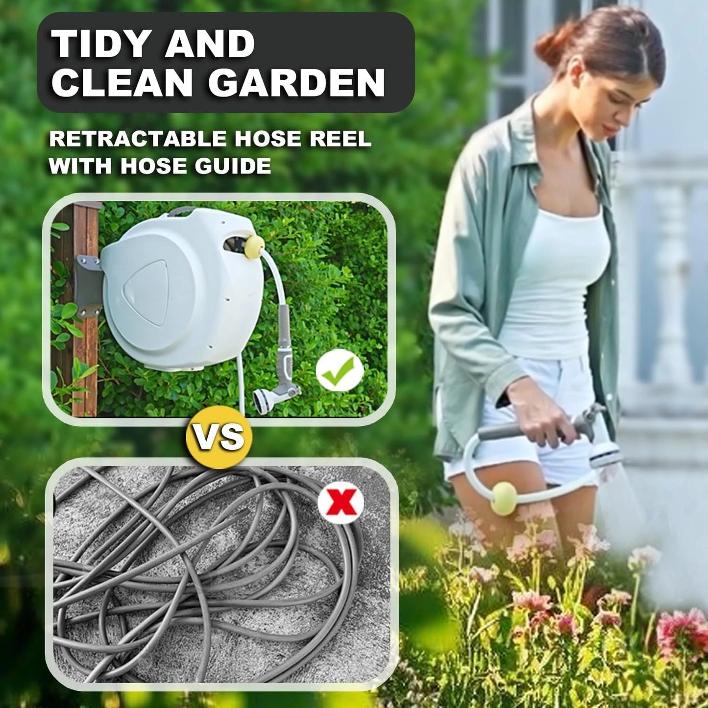 Retractable Garden Hose Reel Automatic Rewind Wall Mount