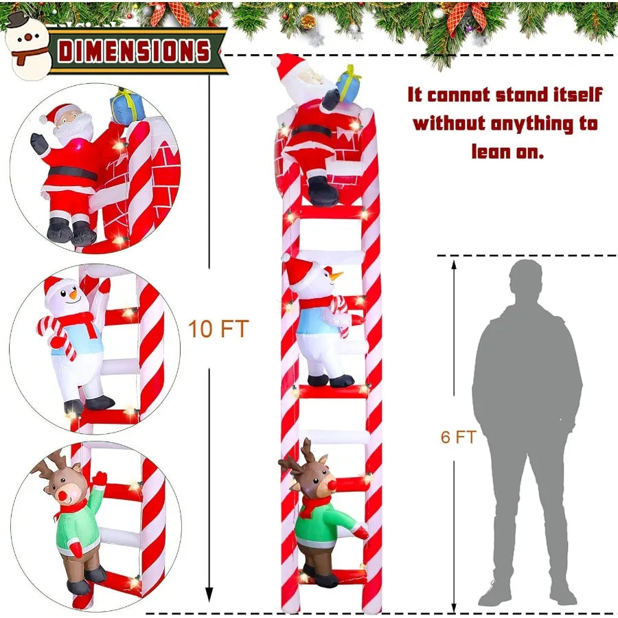 10Ft Inflatable Christmas Lighted Santa And Reindeer