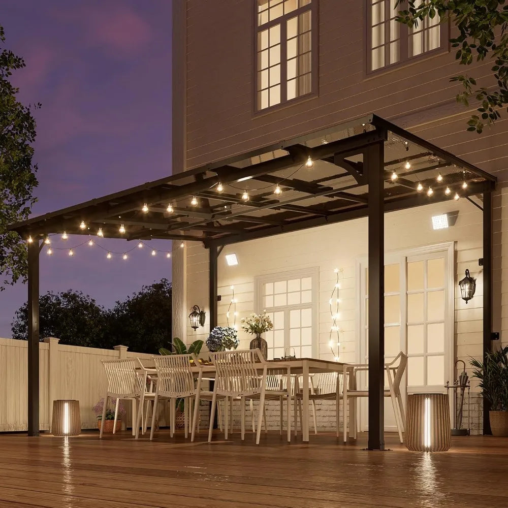 Wall Mounted Lean To Metal Gazebo Awning For Patio Black